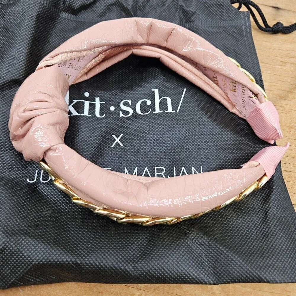 New Kitsch X Justine Marjan Patent Knotted Headband with Chain Blush